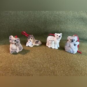 Vintage stone critters littles made in USA Christmas ornaments animals lot of 4